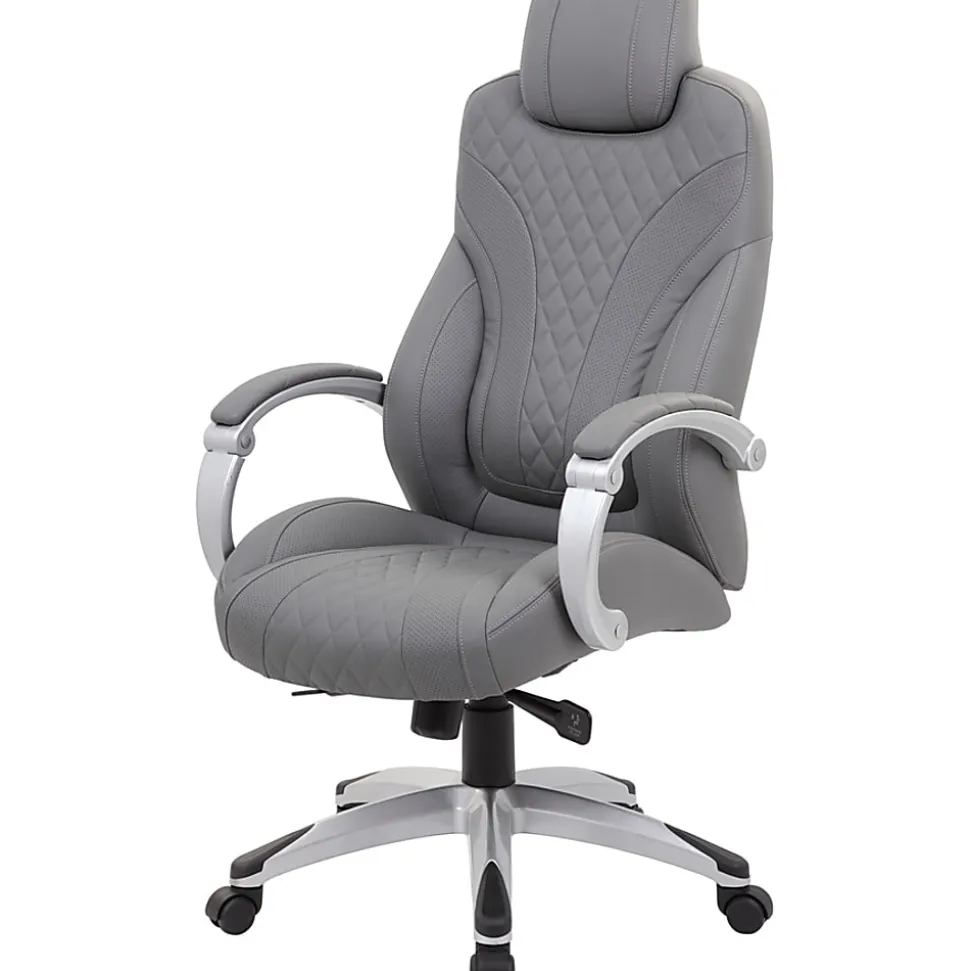 Boss Office Products Hinged Arm Ergonomic High-Back Chair, Gray