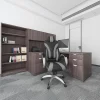 Boss Office Products Hinged Arm Ergonomic Faux Leather High-Back Executive Chair With Synchro-Tilt, Black/Gray