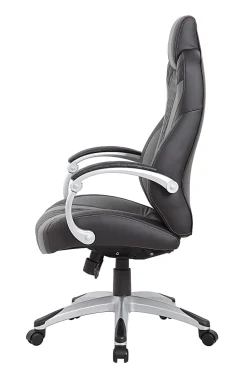 Boss Office Products Hinged Arm Ergonomic Faux Leather High-Back Executive Chair With Synchro-Tilt, Black/Gray