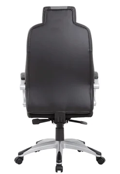 Boss Office Products Hinged Arm Ergonomic Faux Leather High-Back Executive Chair With Synchro-Tilt, Black/Gray