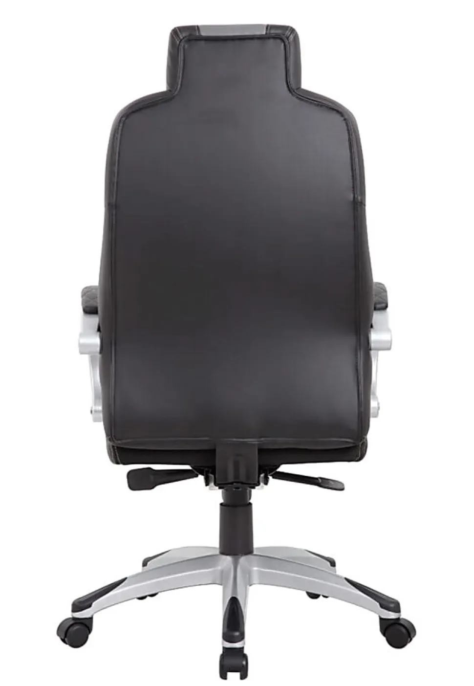 Boss Office Products Hinged Arm Ergonomic Faux Leather High-Back Executive Chair With Synchro-Tilt, Black/Gray