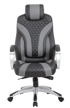Boss Office Products Hinged Arm Ergonomic Faux Leather High-Back Executive Chair With Synchro-Tilt, Black/Gray
