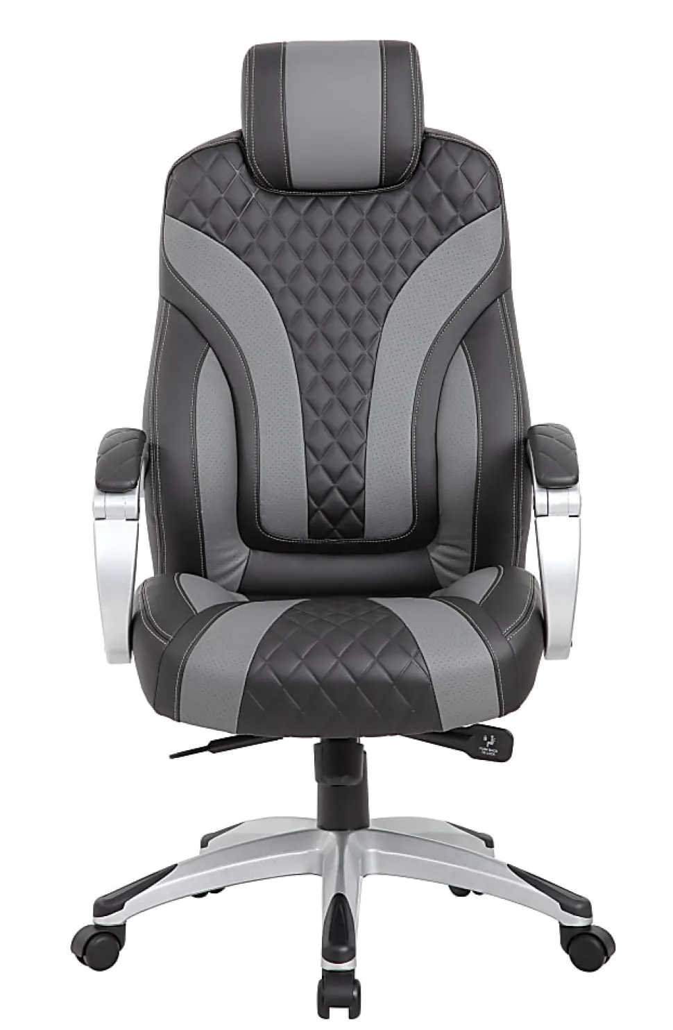 Boss Office Products Hinged Arm Ergonomic Faux Leather High-Back Executive Chair With Synchro-Tilt, Black/Gray