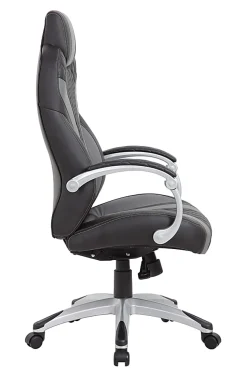 Boss Office Products Hinged Arm Ergonomic Faux Leather High-Back Executive Chair With Synchro-Tilt, Black/Gray