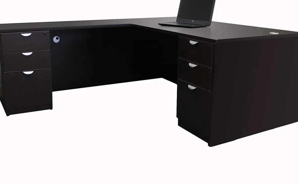 Boss Office Products Holland Series 71"W Executive L-Shaped Corner Desk With 2 File Storage Pedestals, Mocha