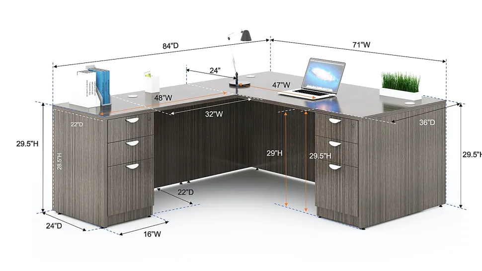 Boss Office Products Holland Series 71"W Executive L-Shaped Corner Desk With 2 File Storage Pedestals, Mahogany