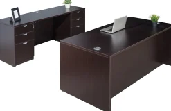 Boss Office Products Holland Suite Desk And Credenza With Dual File Storage Pedestals, Mocha