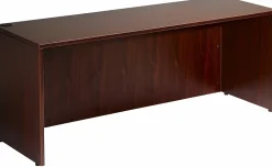 Boss Office Products Holland Suite Desk And Credenza With Dual File Storage Pedestals, Mahogany