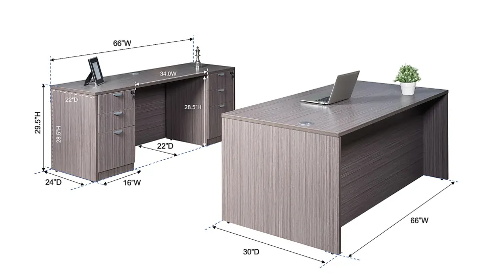 Boss Office Products Holland Suite Desk And Credenza With Dual File Storage Pedestals, Driftwood