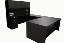 Boss Office Products Holland Series Executive U-Shaped Desk With File Storage Pedestal And Hutch, Mocha