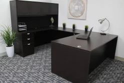 Boss Office Products Holland Series Executive U-Shaped Desk With File Storage Pedestal And Hutch, Mocha