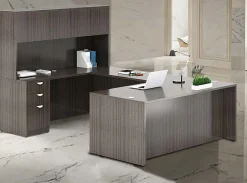Boss Office Products Holland Series Executive U-Shape Desk With File Storage, Pedestal And Hutch, Driftwood