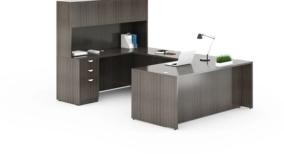 Boss Office Products Holland Series 71"W Executive L-Shaped Corner Desk With File Storage Pedestal, Mahogany
