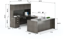 Boss Office Products Holland Series Executive U-Shaped Desk With File Storage Pedestal And Hutch, Driftwood