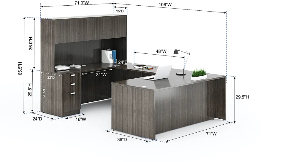 Boss Office Products Holland Series Executive U-Shaped Desk With File Storage Pedestal And Hutch, Driftwood