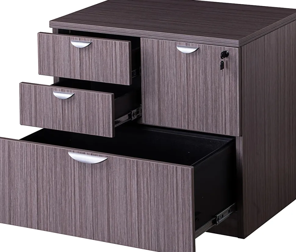 Boss Office Products Holland Series Executive U-Shaped Desk With File Storage Pedestal And Hutch, Driftwood