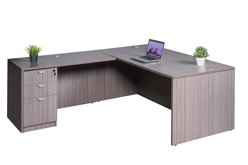 Boss Office Products Holland Series 71"W Executive L-Shaped Corner Desk With File Storage Pedestal, Driftwood