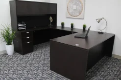 Boss Office Products Holland Series Executive U-Shape Desk With File Storage, Pedestal And Hutch, Mocha