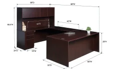 Boss Office Products Holland Series Executive U-Shape Desk With File Storage, Pedestal And Hutch, Mocha