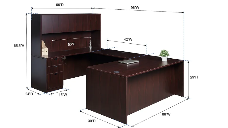 Boss Office Products Holland Series Executive U-Shape Desk With File Storage, Pedestal And Hutch, Mocha