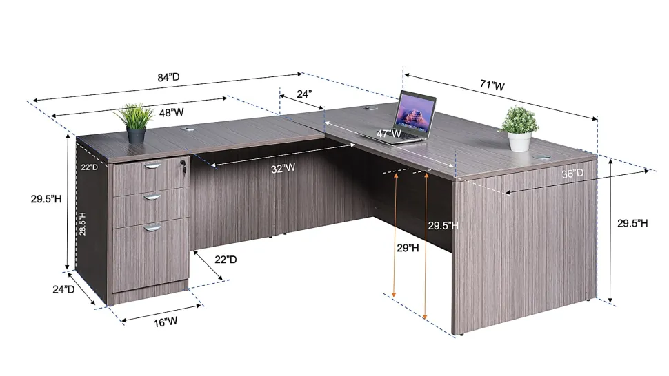 Boss Office Products Holland Series 71"W Executive L-Shaped Corner Desk With File Storage Pedestal, Mocha