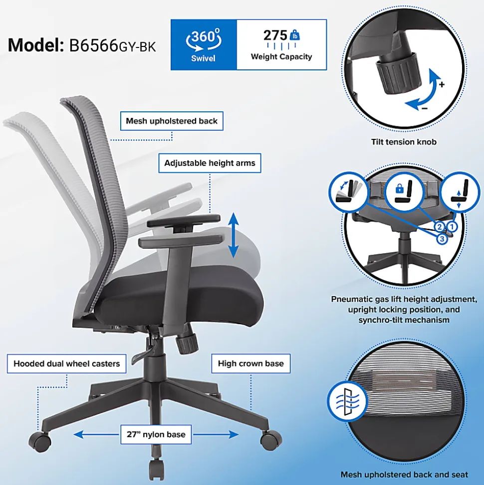 Boss Office Products Horizontal Mesh Back Task Chair, Gray/Black