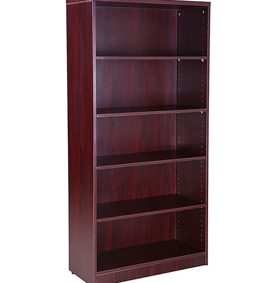 Boss Office Products 66”H 5-Shelf Bookcase, Mahogany