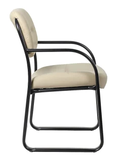 Boss Office Products Leather Mid-Back Guest Chair, Beige