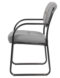 Boss Office Products Leather Mid-Back Guest Chair, Gray