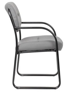 Boss Office Products Leather Mid-Back Guest Chair, Gray