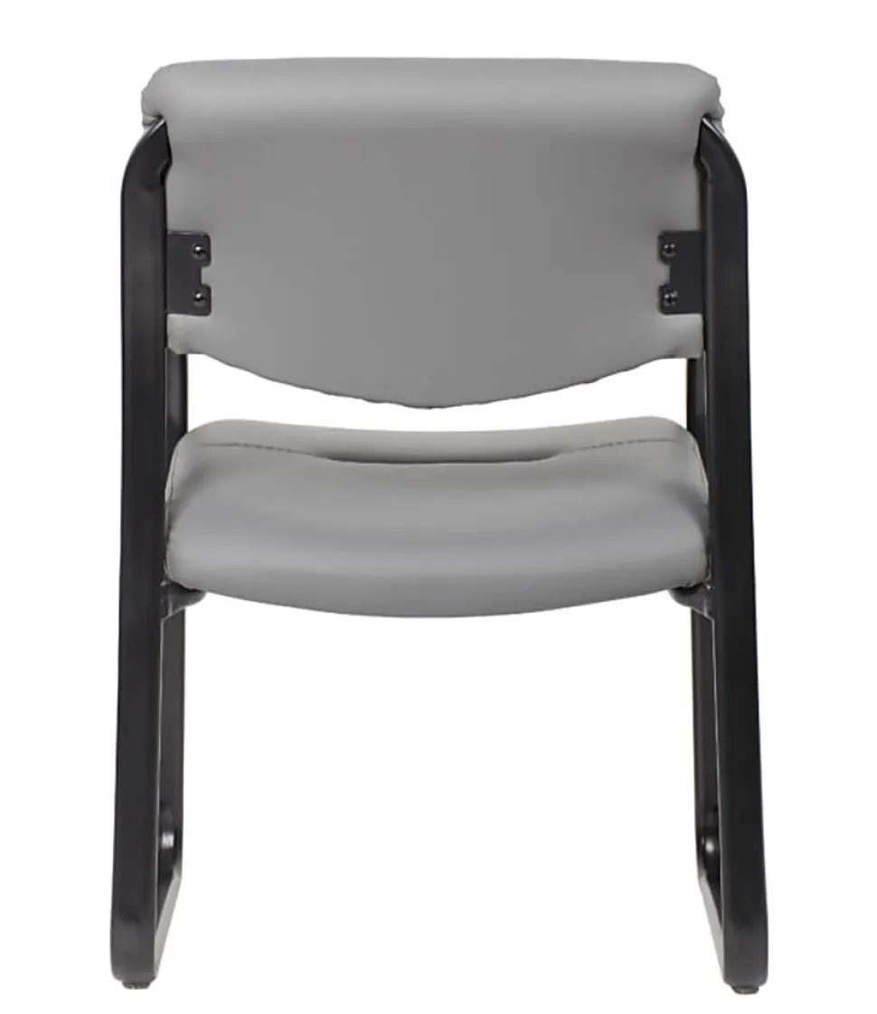 Boss Office Products Leather Mid-Back Guest Chair, Gray