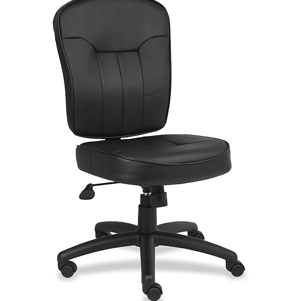 Boss Office Products LeatherPlus Mid-Back Multifunction Armless Task Chair, Black