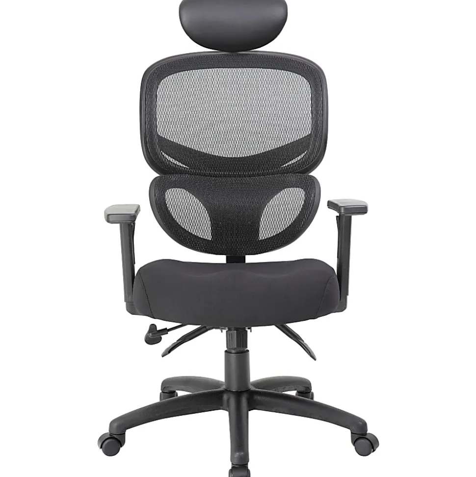 Boss Office Products Mesh Multifunction Mid-Back Task Chair With Headrest, Black