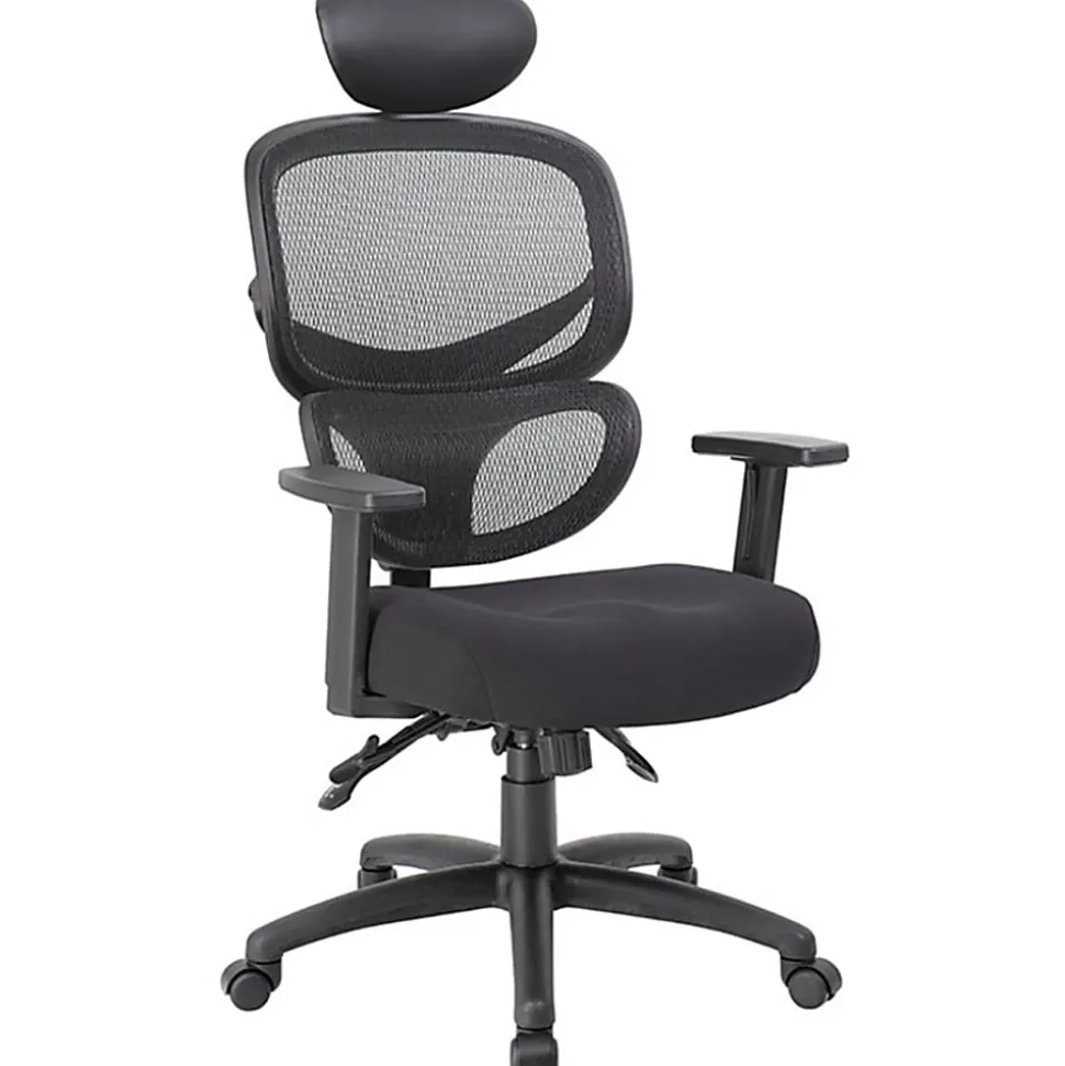 Boss Office Products Mesh Multifunction Mid-Back Task Chair With Headrest, Black