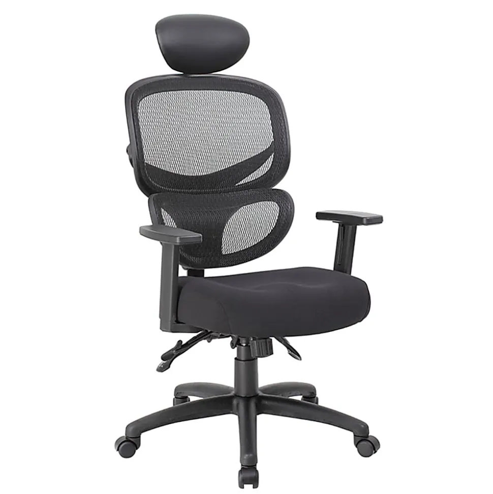 Boss Office Products Mesh Multifunction Mid-Back Task Chair With Headrest, Black