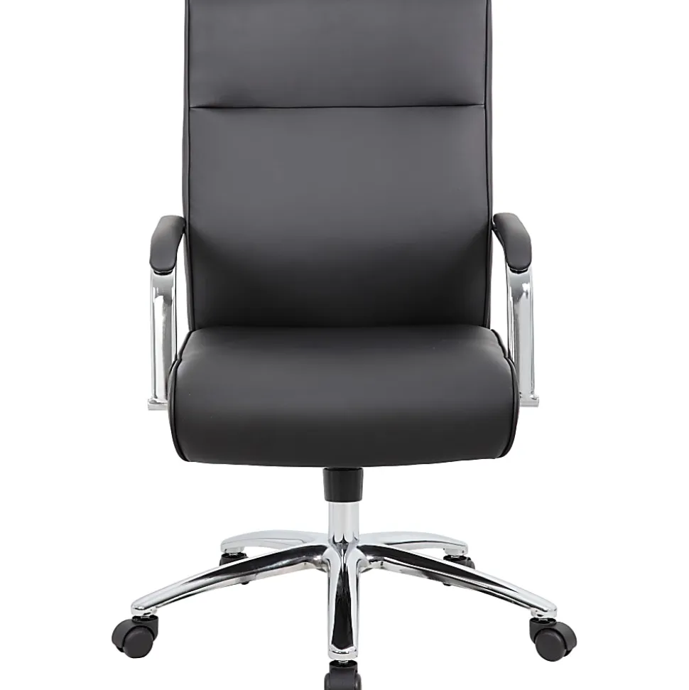 Boss Office Products Modern Executive Conference Ergonomic Chair, Caressoft™ Vinyl, Black/Chrome