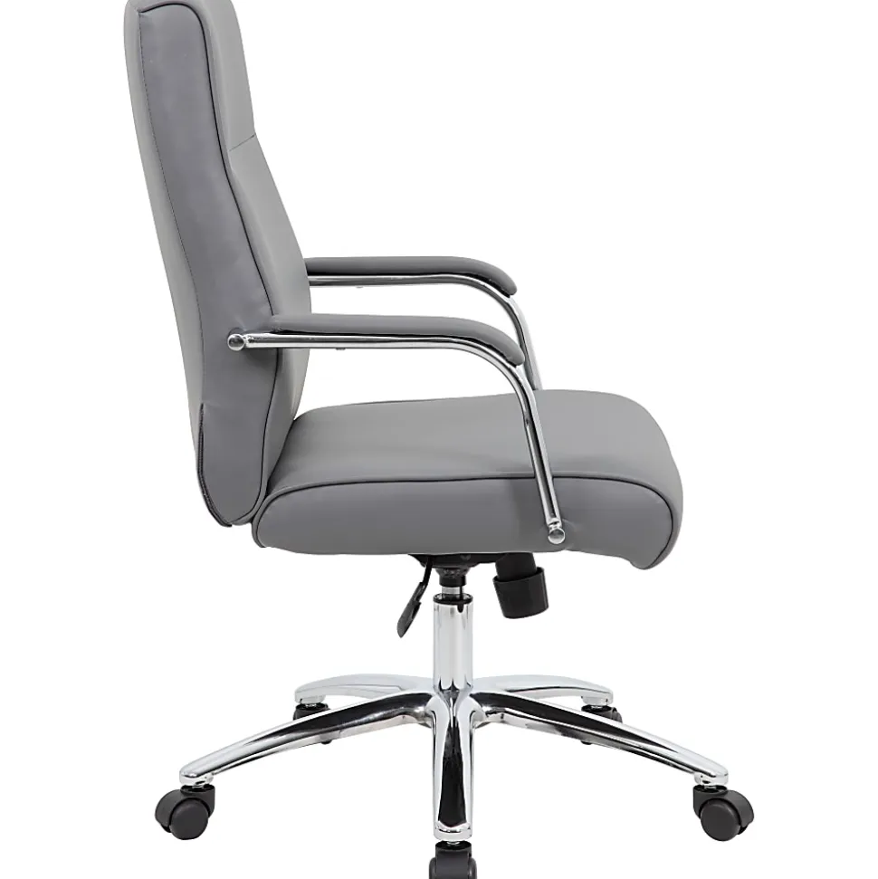 Boss Office Products Modern Executive Conference Ergonomic Chair, Caressoft™ Vinyl, Gray/Chrome