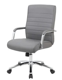 Boss Office Products Modern Vinyl High-Back Conference Executive Office Chair, Ribbed Gray