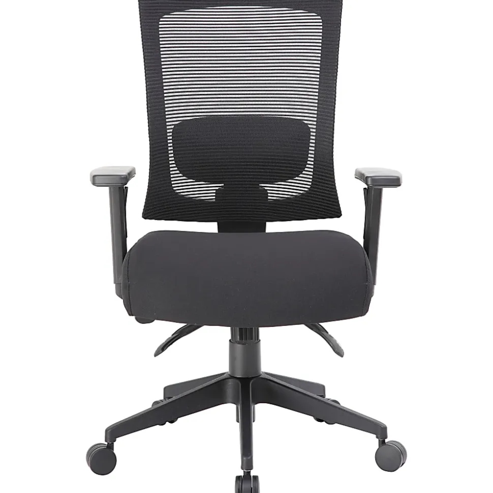 Boss Office Products Multifunction Mesh Mid-Back Task Chair, Mesh/Fabric, Black