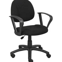 Boss Office Products Perfect Posture Ergonomic Fabric Mid-Back Deluxe Office Task Chair With Loop Arms, Black