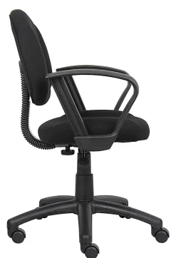 Boss Office Products Perfect Posture Ergonomic Fabric Mid-Back Deluxe Office Task Chair With Loop Arms, Black