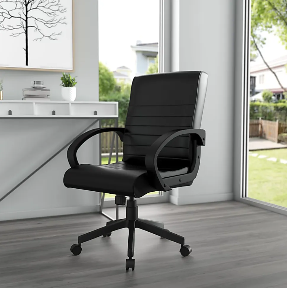 Boss Office Products Ribbed Back Ergonomic Faux Leather High-Back Task Chair, Black