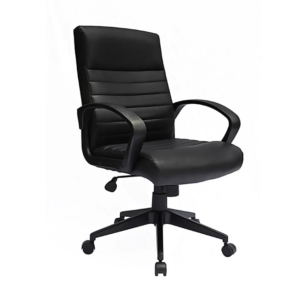 Boss Office Products Ribbed Back Ergonomic Faux Leather High-Back Task Chair, Black