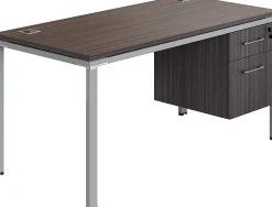 Boss Office Products Simple System Workstation Desk With Pedestal, 48" x 24", Driftwood