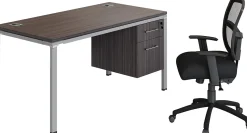 Boss Office Products Simple System Workstation Desk With Pedestal, 48" x 24", Driftwood