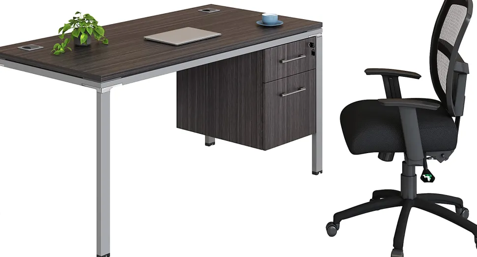 Boss Office Products Simple System Workstation Desk With Pedestal, 48" x 24", Driftwood