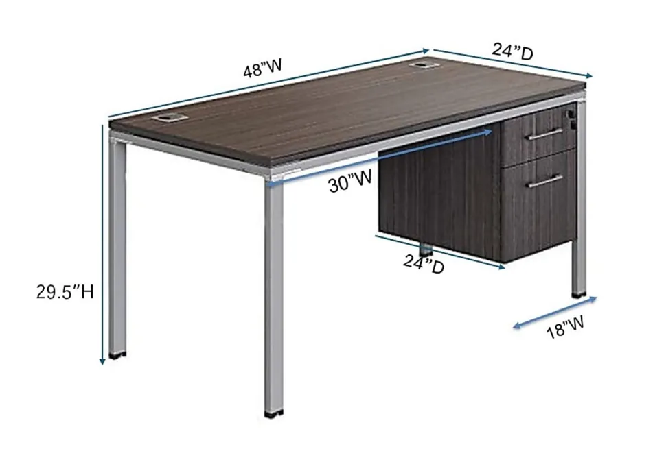 Boss Office Products Simple System Workstation Desk With Pedestal, 48" x 24", Driftwood