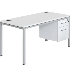 Boss Office Products Simple System Workstation Desk With Pedestal, 48" x 24", White