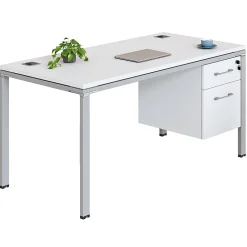 Boss Office Products Simple System Workstation Desk With Pedestal, 60" x 24", White
