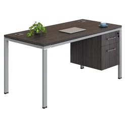 Boss Office Products Simple System Workstation Desk With Pedestal, 60" x 24", Driftwood